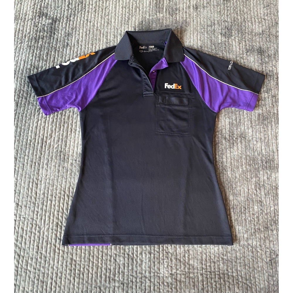 FedEx Uniform Polo Shirt Women Sz S Black Purple Short Sleeve Pocket Lightweight